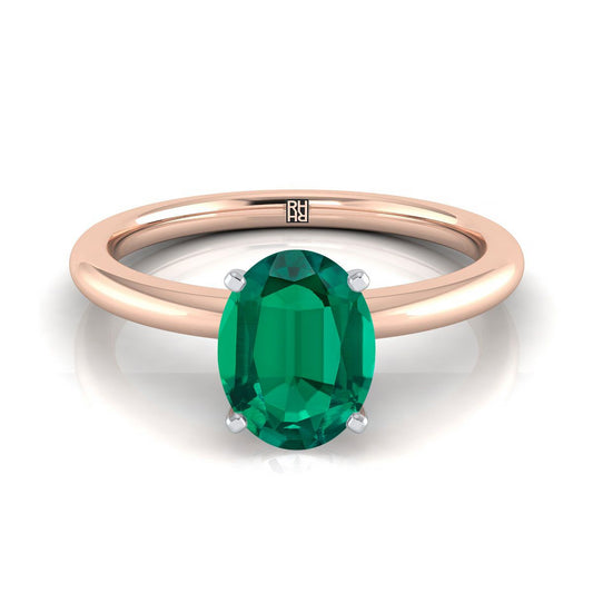 14K Rose Gold Oval Emerald Round Comfort Fit Claw Prong Solitaire Engagement Ring
