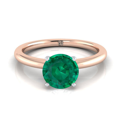 14K Rose Gold Round Brilliant Emerald Round Comfort Fit Claw Prong Solitaire Engagement Ring