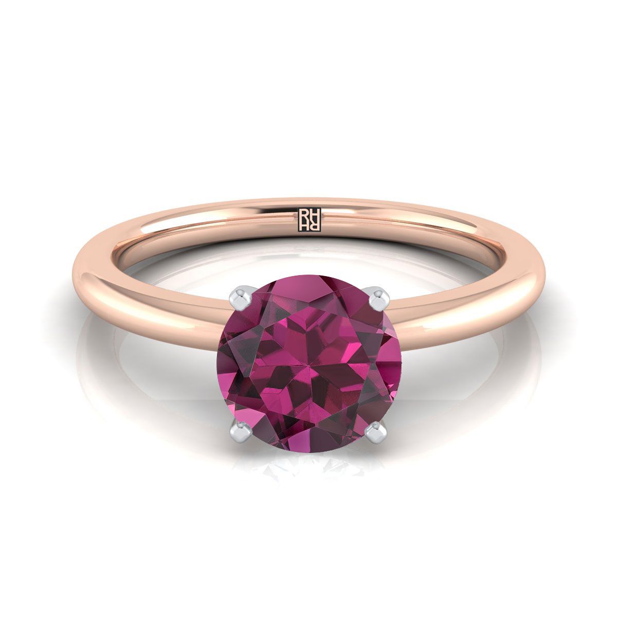 14K Rose Gold Round Brilliant Garnet Round Comfort Fit Claw Prong Solitaire Engagement Ring
