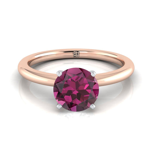 14K Rose Gold Round Brilliant Garnet Round Comfort Fit Claw Prong Solitaire Engagement Ring