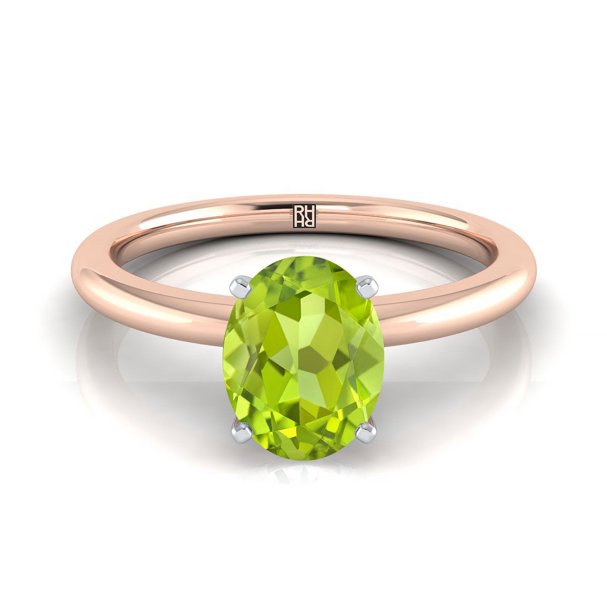 14K Rose Gold Oval Peridot Round Comfort Fit Claw Prong Solitaire Engagement Ring