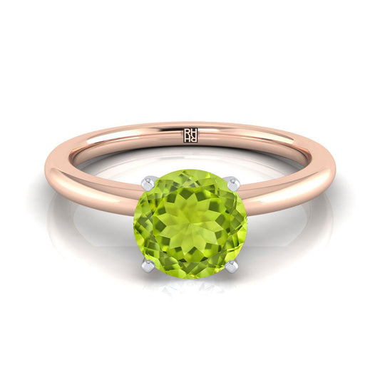 14K Rose Gold Round Brilliant Peridot Round Comfort Fit Claw Prong Solitaire Engagement Ring