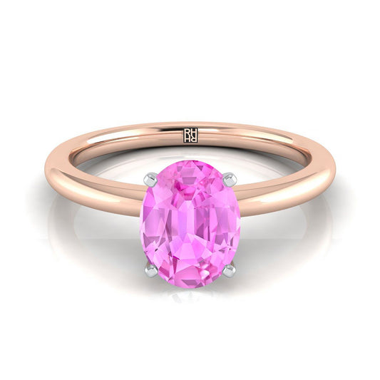 14K Rose Gold Oval Pink Sapphire Round Comfort Fit Claw Prong Solitaire Engagement Ring