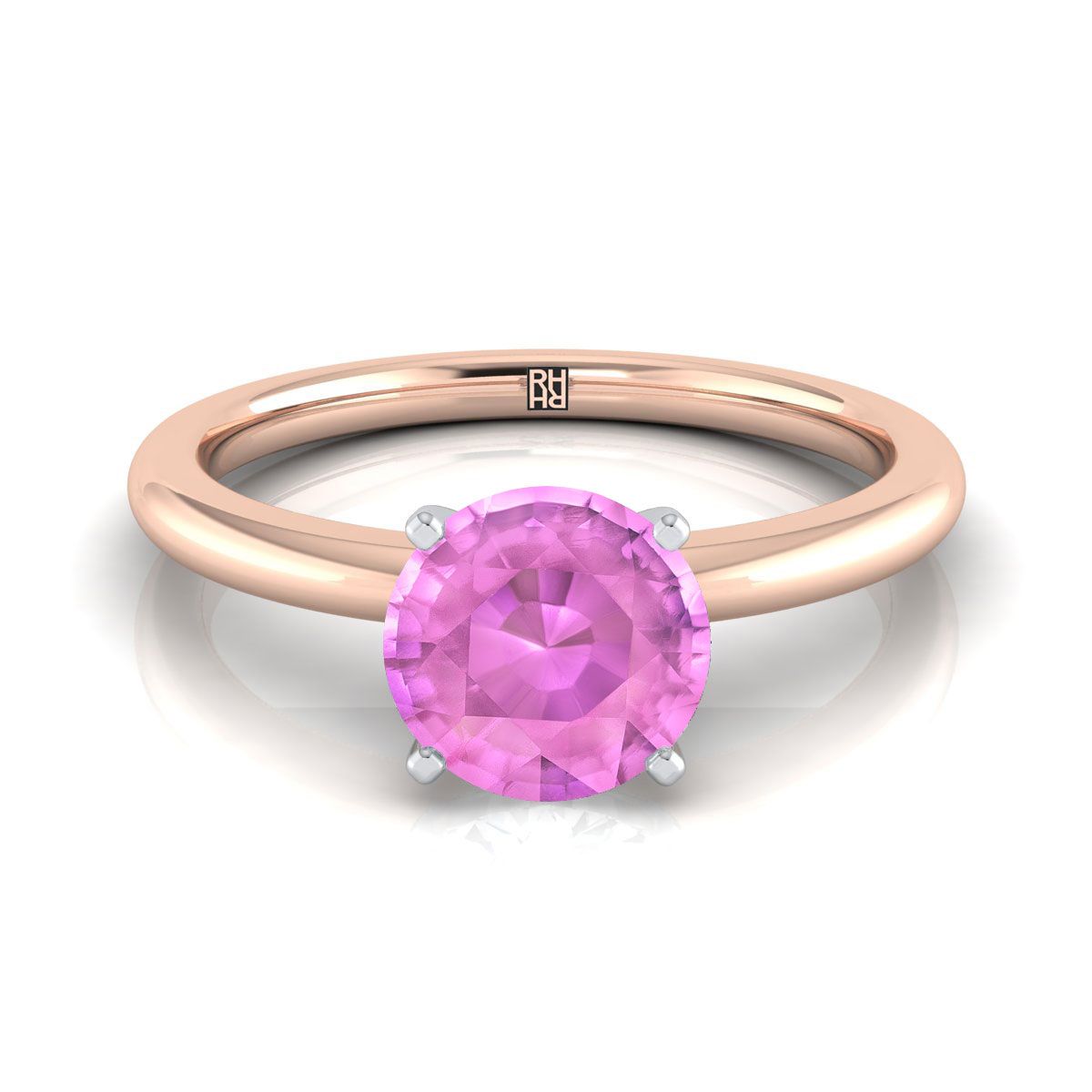 14K Rose Gold Round Brilliant Pink Sapphire Round Comfort Fit Claw Prong Solitaire Engagement Ring