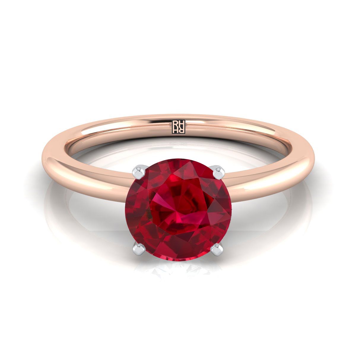 14K Rose Gold Round Brilliant Ruby Round Comfort Fit Claw Prong Solitaire Engagement Ring
