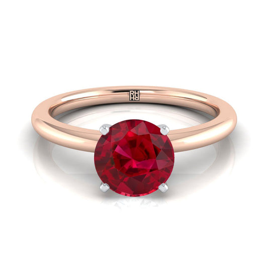 14K Rose Gold Round Brilliant Ruby Round Comfort Fit Claw Prong Solitaire Engagement Ring