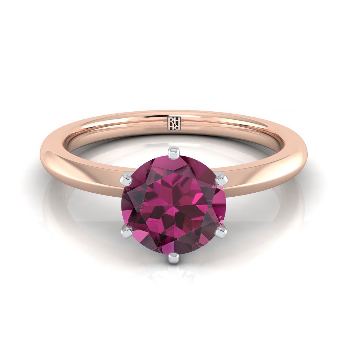 14K Rose Gold Round Brilliant Garnet Pinched Comfort Fit Claw Prong Solitaire Engagement Ring