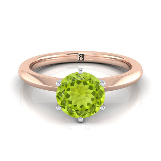 14K Rose Gold Round Brilliant Peridot Pinched Comfort Fit Claw Prong Solitaire Engagement Ring