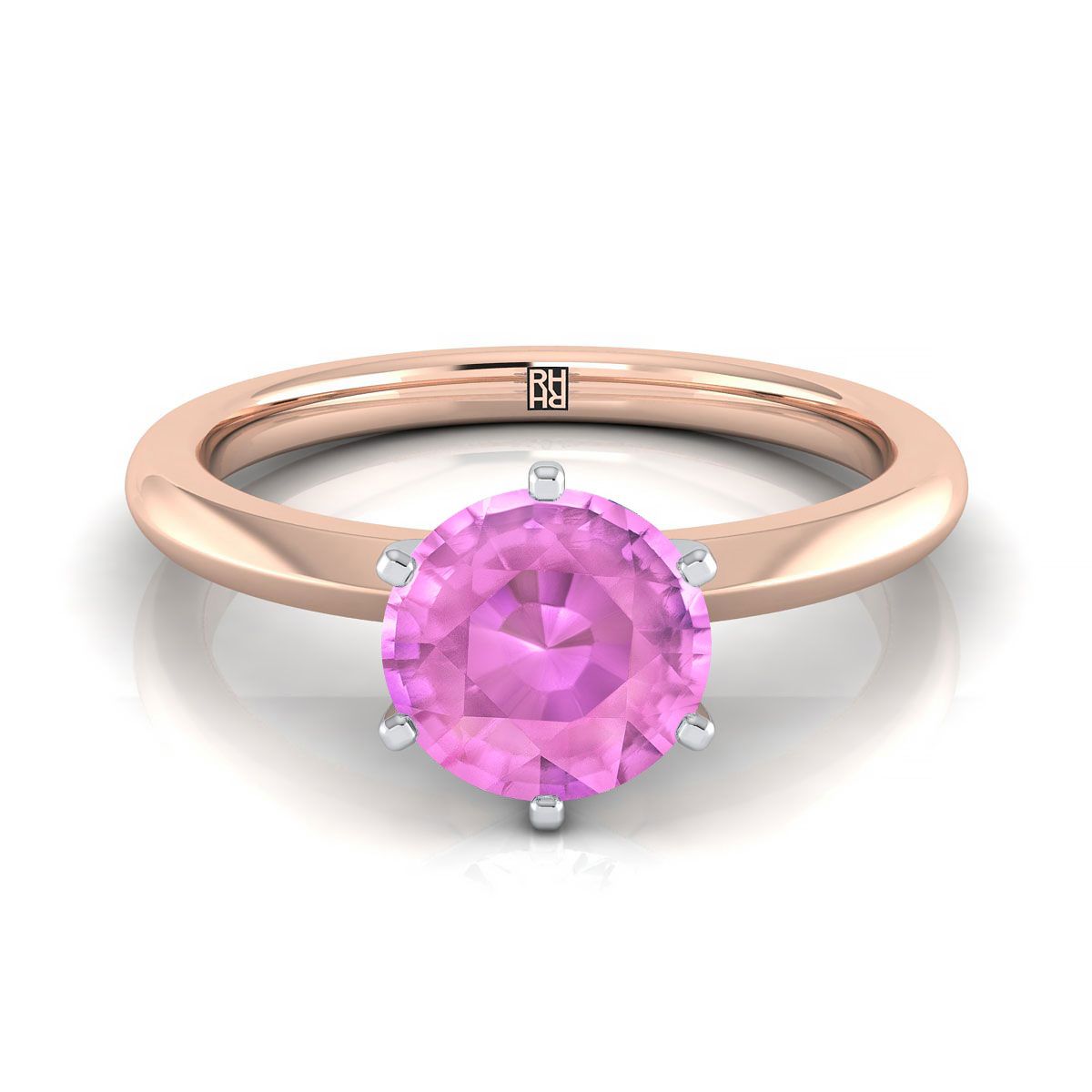 14K Rose Gold Round Brilliant Pink Sapphire Pinched Comfort Fit Claw Prong Solitaire Engagement Ring