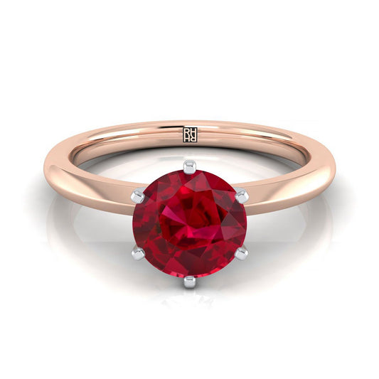 14K Rose Gold Round Brilliant Ruby Pinched Comfort Fit Claw Prong Solitaire Engagement Ring