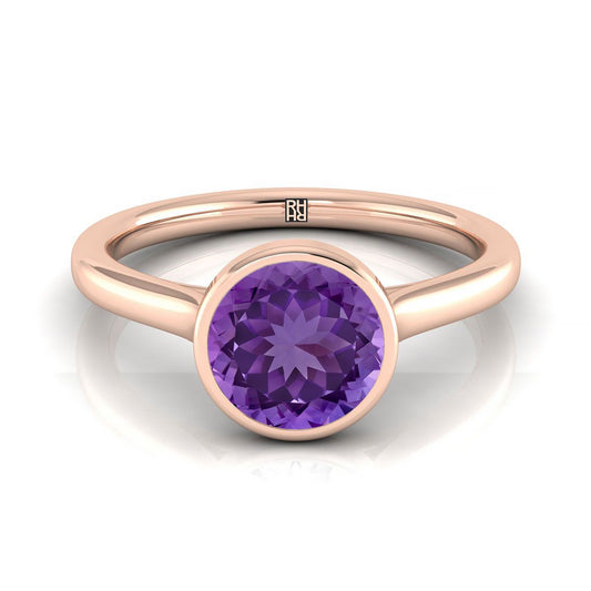 14K Rose Gold Round Brilliant Amethyst Simple Bezel Solitaire Engagement Ring