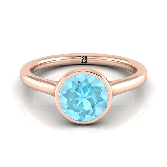 14K Rose Gold Round Brilliant Aquamarine Simple Bezel Solitaire Engagement Ring