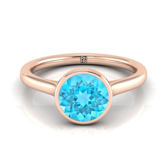 14K Rose Gold Round Brilliant Swiss Blue Topaz Simple Bezel Solitaire Engagement Ring