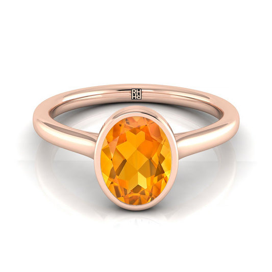 14K Rose Gold Oval Citrine Simple Bezel Solitaire Engagement Ring