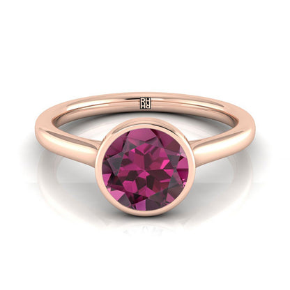 14K Rose Gold Round Brilliant Garnet Simple Bezel Solitaire Engagement Ring