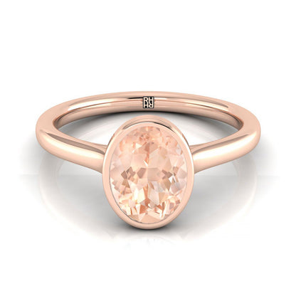 14K Rose Gold Oval Morganite Simple Bezel Solitaire Engagement Ring