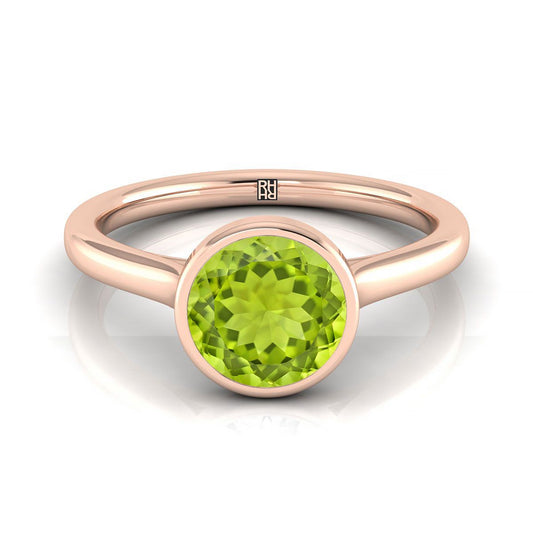 14K Rose Gold Round Brilliant Peridot Simple Bezel Solitaire Engagement Ring