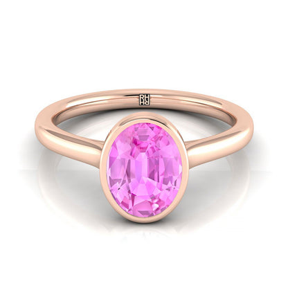 14K Rose Gold Oval Pink Sapphire Simple Bezel Solitaire Engagement Ring