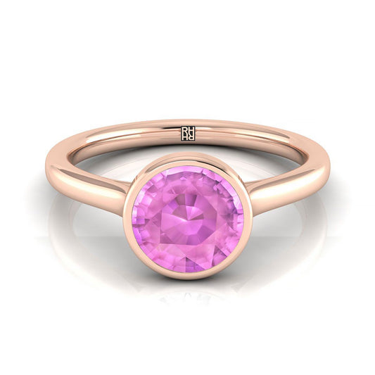 14K Rose Gold Round Brilliant Pink Sapphire Simple Bezel Solitaire Engagement Ring