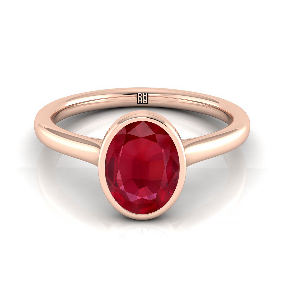 14K Rose Gold Oval Ruby Simple Bezel Solitaire Engagement Ring