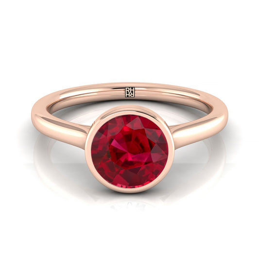 14K Rose Gold Round Brilliant Ruby Simple Bezel Solitaire Engagement Ring