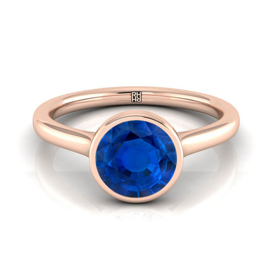 14K Rose Gold Round Brilliant Sapphire Simple Bezel Solitaire Engagement Ring