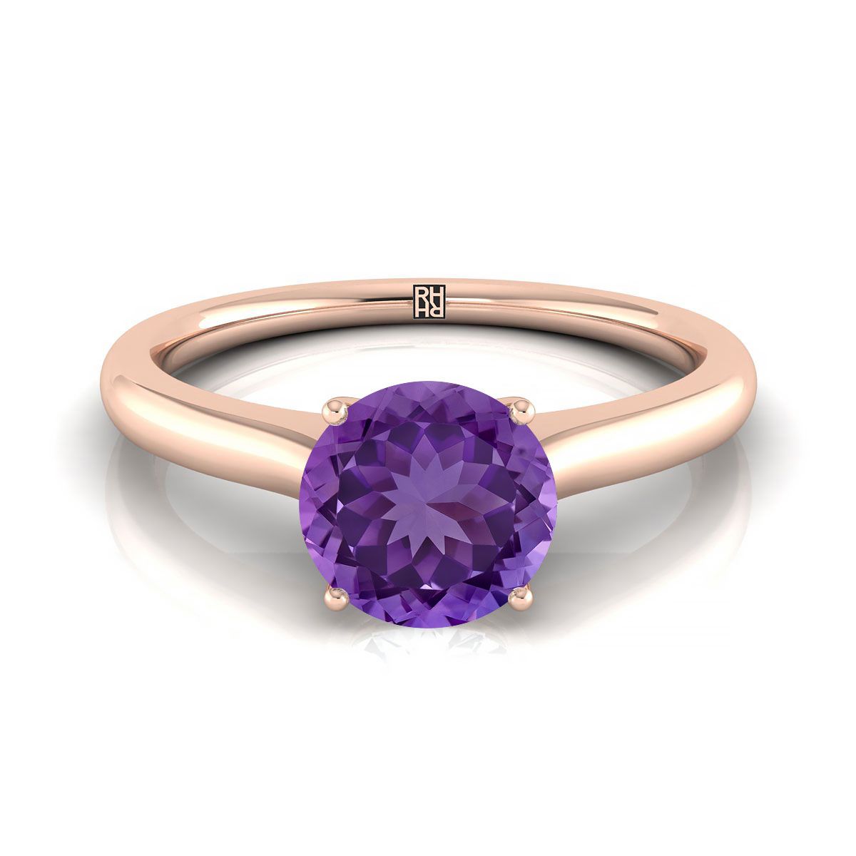 14K Rose Gold Round Brilliant Cathedral Solitaire Surprise Secret Stone Engagement Ring