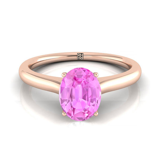 14K Rose Gold Oval Cathedral Solitaire Surprise Secret Stone Engagement Ring