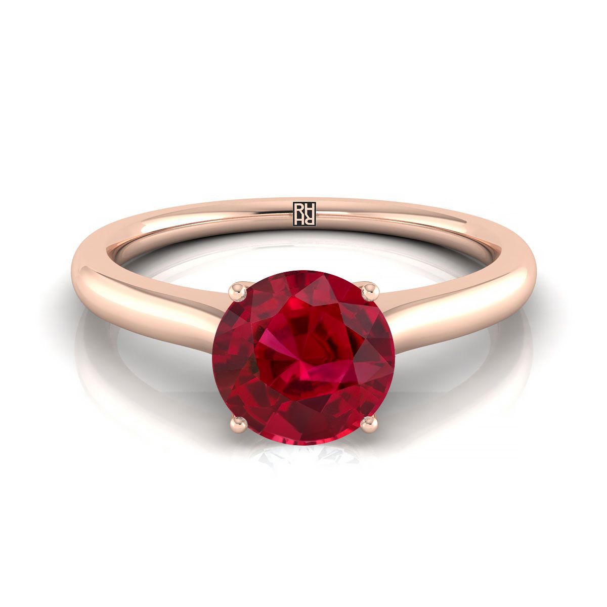 14K Rose Gold Round Brilliant Cathedral Solitaire Surprise Secret Stone Engagement Ring