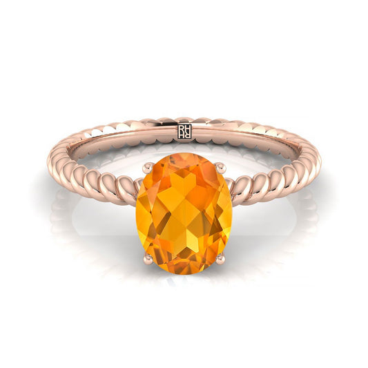 14K Rose Gold Oval Citrine Twisted Rope Solitaire With Surprize Diamond Engagement Ring