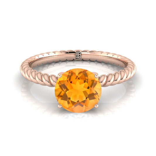 14K Rose Gold Round Brilliant Citrine Twisted Rope Solitaire With Surprize Diamond Engagement Ring