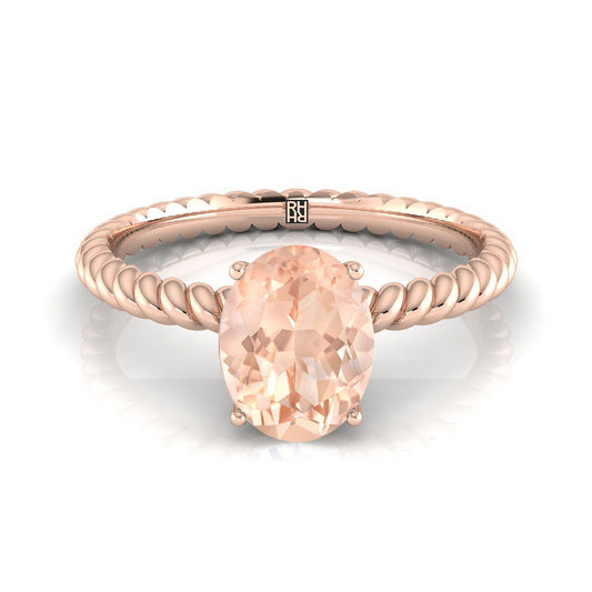 14K Rose Gold Oval Morganite Twisted Rope Solitaire With Surprize Diamond Engagement Ring
