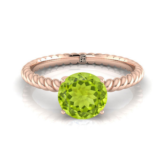 14K Rose Gold Round Brilliant Peridot Twisted Rope Solitaire With Surprize Diamond Engagement Ring
