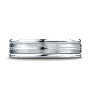 6mm Satin Finish High Polished Center Trim Carved Wedding Band, in Platinum | RockHer