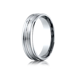 6mm Satin Finish High Polished Center Trim Carved Wedding Band, in 14K White Gold | RockHer