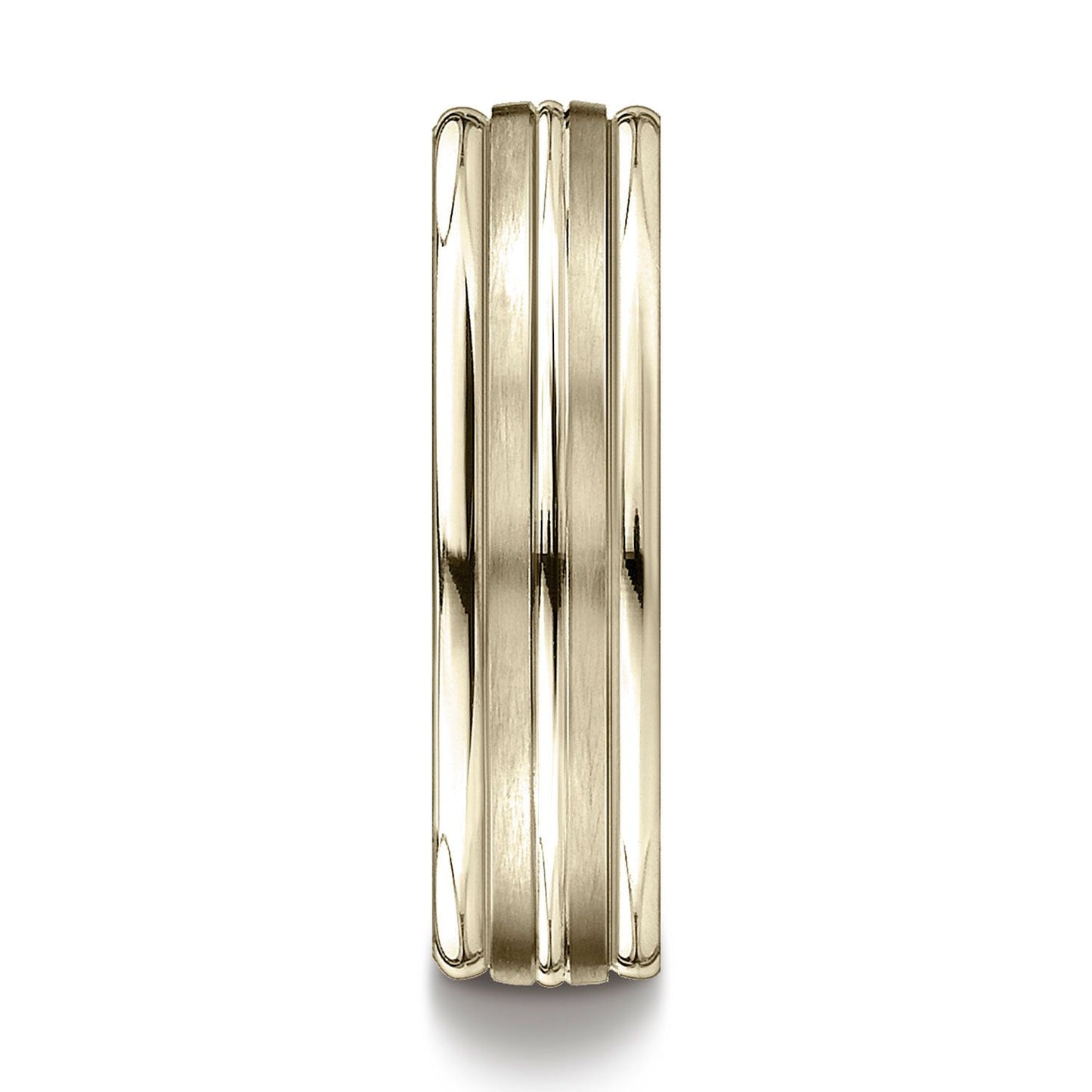 14k Yellow Gold 6mm Comfort-fit Satin-finished High Polished Center Trim And Round Edge Carved Design Band