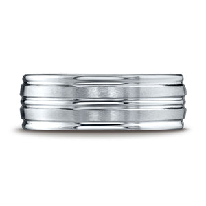 8mm Satin Finish High Polished Center Trim Carved Wedding Band, in Platinum | RockHer