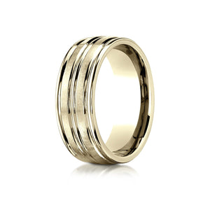 8mm Satin Finish High Polished Center Trim Carved Wedding Band, in 18K Yellow Gold | RockHer