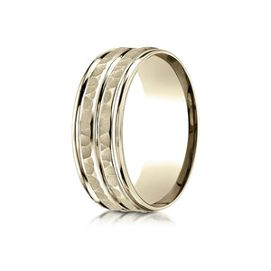 7.5mm High Polish Round Edge Carved Wedding Band, in 18K Yellow Gold | RockHer