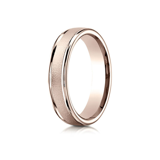 14k Rose Gold 4mm Comfort-fit Wired-finished High Polished Round Edge Carved Design Band