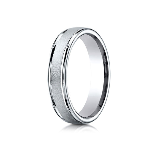 14k White Gold 4mm Comfort-fit Wired-finished High Polished Round Edge Carved Design Band