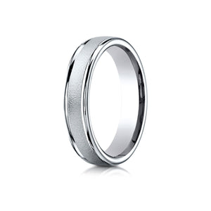 4mm Wired Finish High Polished Round Edge Carved Wedding Band, in 14K White Gold | RockHer
