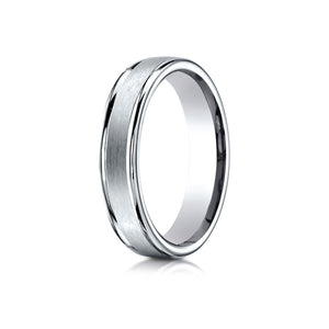 4mm Satin Finish High Polished Round Edge Carved Wedding Band, in 18K White Gold | RockHer