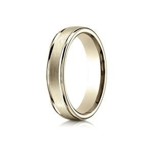 4mm Satin Finish High Polished Round Edge Carved Wedding Band, in 18K Yellow Gold | RockHer