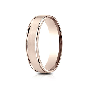 5mm Satin Finish High Polished Round Edge Carved Wedding Band, in 14K Rose Gold | RockHer