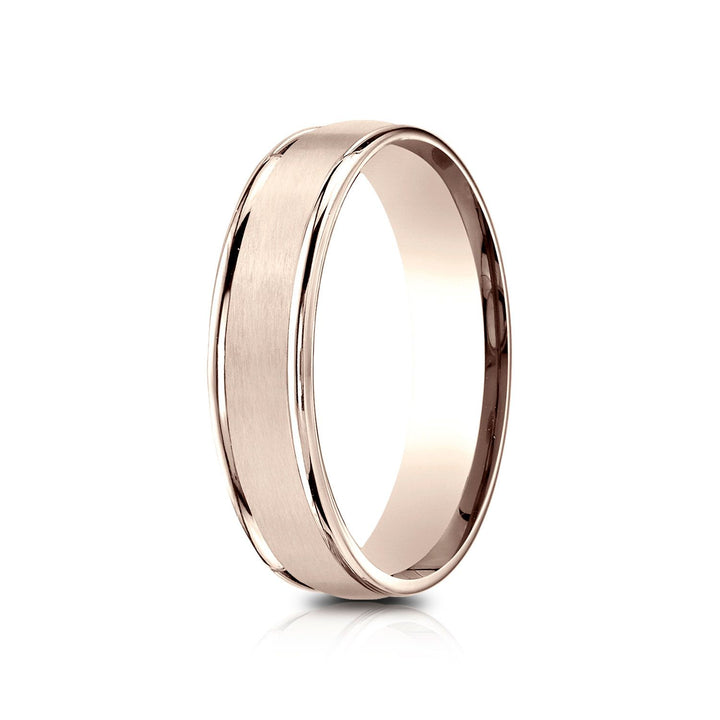 5mm Satin Finish High Polished Round Edge Carved Wedding Band, in 14K Rose Gold | RockHer