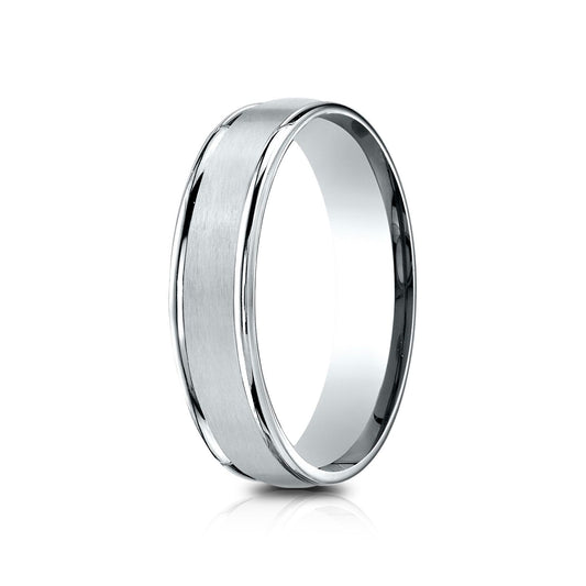 14k White Gold 5mm Comfort-fit Satin Finish High Polished Round Edge Carved Design Band