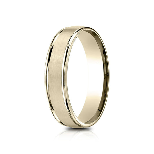 14k Yellow Gold 5mm Comfort-fit Satin Finish High Polished Round Edge Carved Design Band