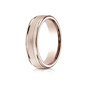 6mm High Polish Milgrain Round Edge Carved Wedding Band, in 14K Rose Gold | RockHer