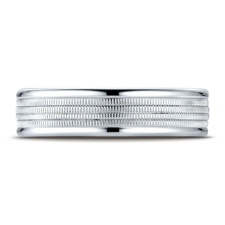6mm High Polish Milgrain Round Edge Carved Wedding Band, in Platinum | RockHer